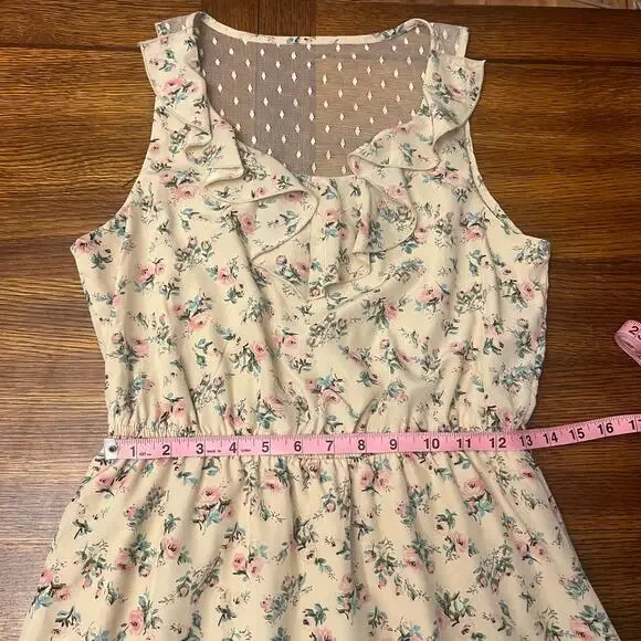 NWT Maurices Lightweight Mesh Back Ruffle Dress Medium Floral Ivory Pink - Picture 8 of 16